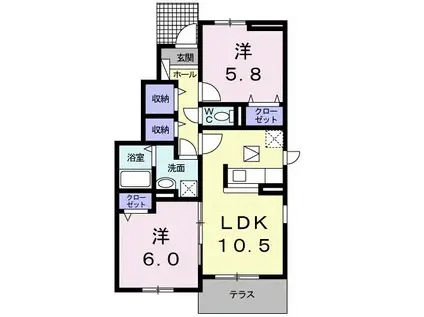 カーサ・セレーノB(2LDK/1階)の間取り写真