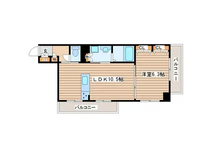 ティアラ工藤(1LDK/2階)の間取り写真