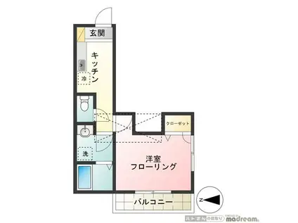 エヴァグリーン平野(1K/2階)の間取り写真