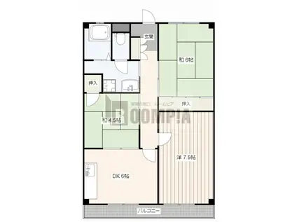 コーポリバーサイド(3DK/1階)の間取り写真