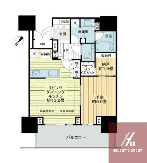 グランドメゾン上町台レジデンスタワー(1LDK/5階)の間取り写真