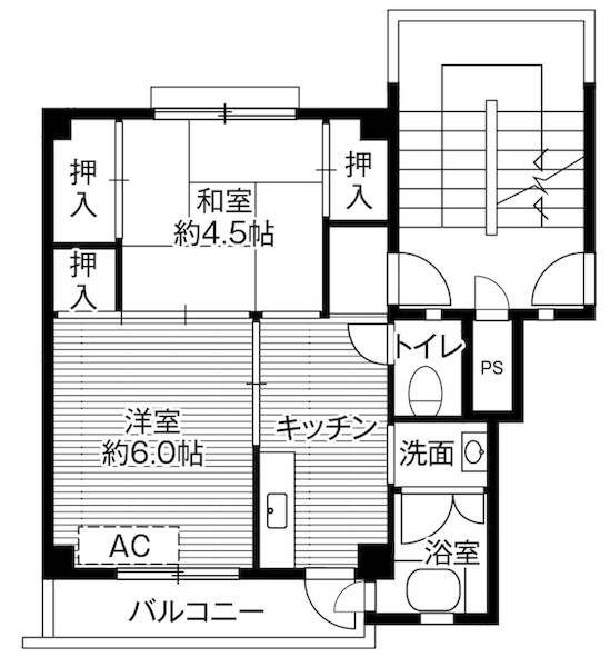 ビレッジハウス平出3号棟(2K/5階)の間取り写真