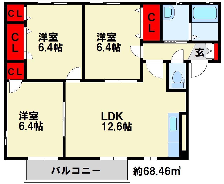 オー・ボアパティールII A棟 (3LDK/1階)の間取り写真