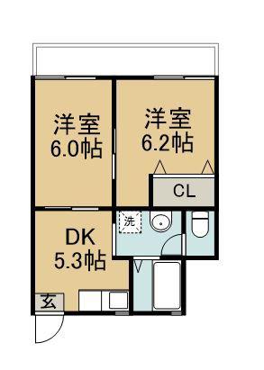 MESE COLLINA(2DK/2階)の間取り写真