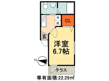 ソレイユ道場南(1K/2階)の間取り写真