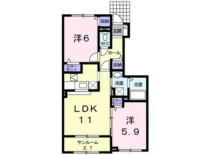 サンリッツヒキノB(2LDK/1階)の間取り写真