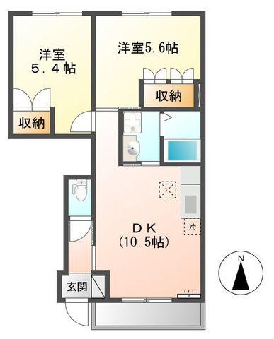 フォルテッシモ(2DK/1階)の間取り写真