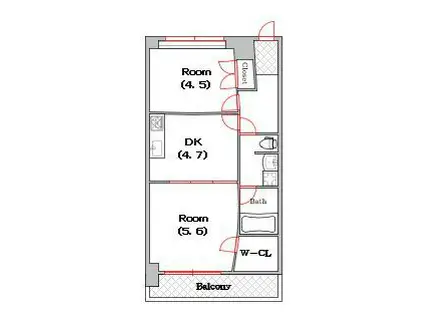 アーバンフラッツ中之島(2DK/8階)の間取り写真