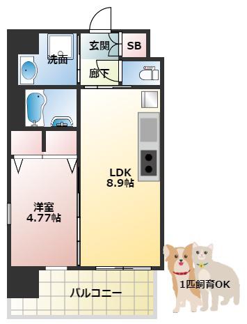 プレジオ布施ASIAN(1LDK/9階)の間取り写真