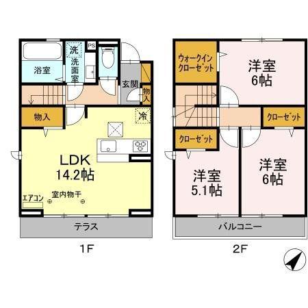 セレシア B棟(3LDK/1階)の間取り写真