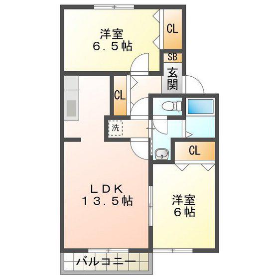 ラ・セジュール(2LDK/2階)の間取り写真