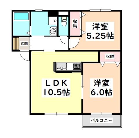 サンビレッヂさくらB(2LDK/2階)の間取り写真