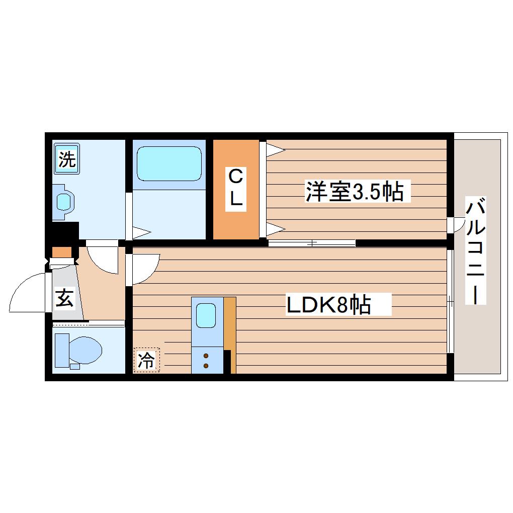 リベルテ南仙台(1LDK/3階)の間取り写真