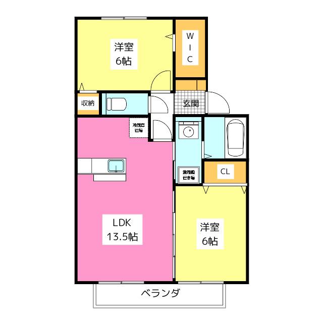 セジュールトリニテA(2LDK/2階)の間取り写真