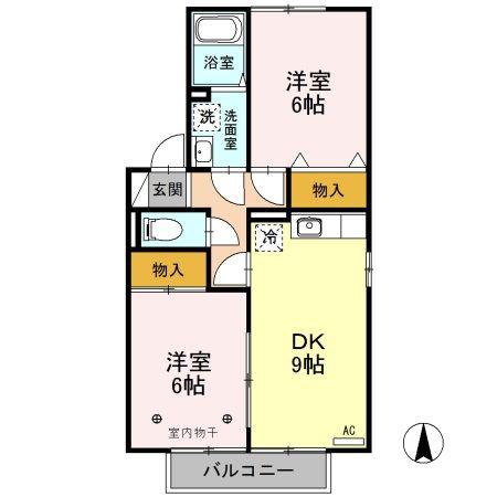 御料所ガーデンD・E(2DK/2階)の間取り写真