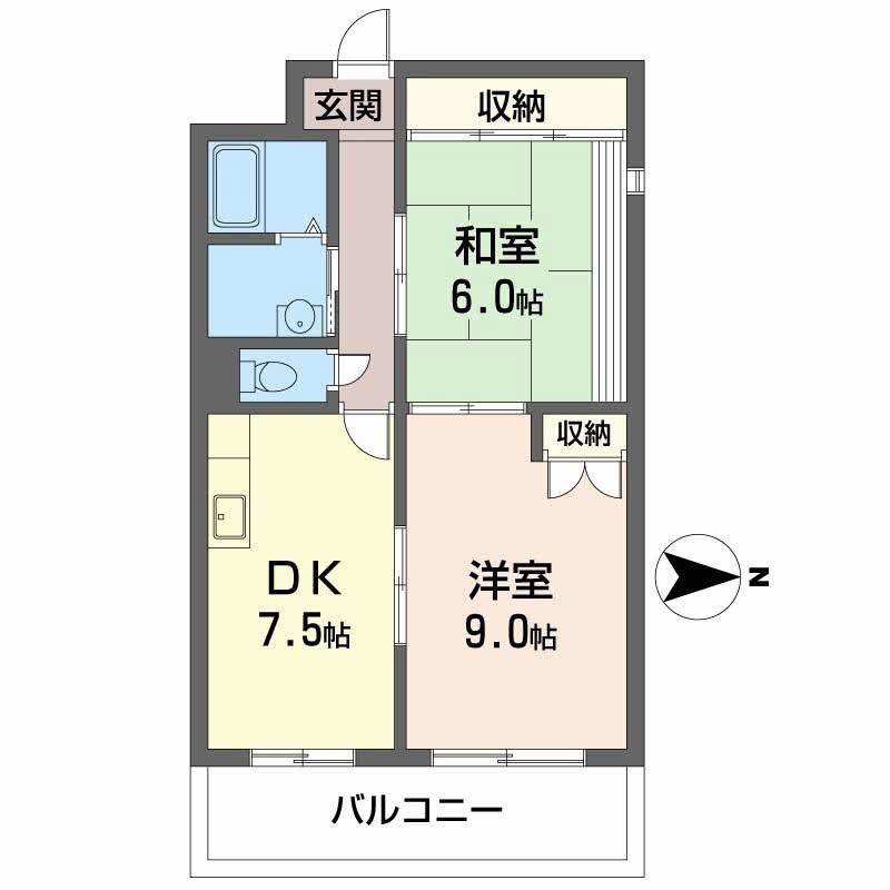 ドゥミール西山本(2DK/4階)の間取り写真