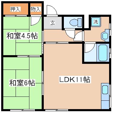 観音山ハイツ東棟(2LDK/1階)の間取り写真
