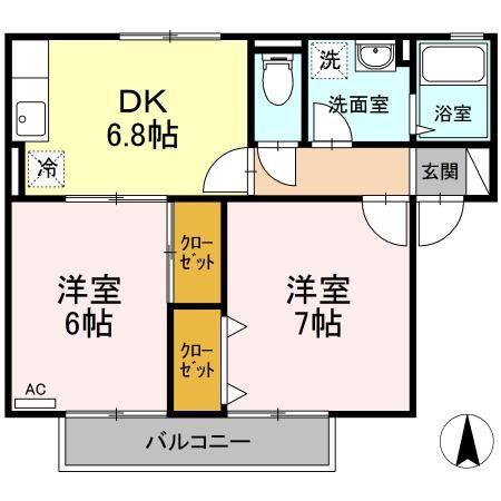 ビューラー福泊A棟(2DK/2階)の間取り写真