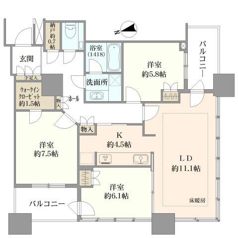クレストプライムタワー芝(3LDK/16階)の間取り写真