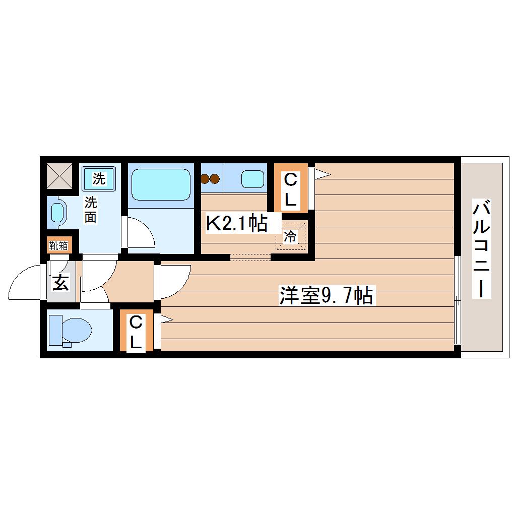 しゃとれ西中田(1K/2階)の間取り写真