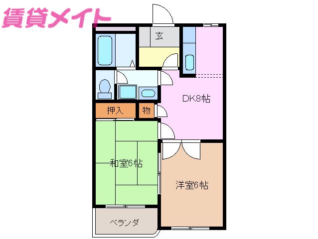 コンフォート楠(2DK/1階)の間取り写真