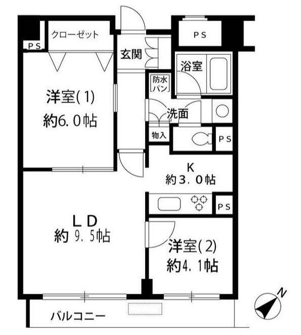 ルシマン月島(2LDK/9階)の間取り写真