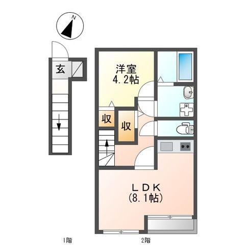 ヒルトップ屋敷町(1LDK/2階)の間取り写真