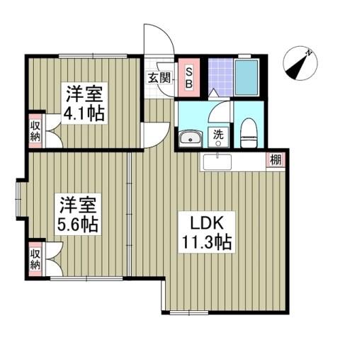 グリーンスポット(2LDK/1階)の間取り写真