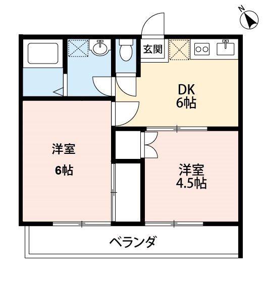 グレース丘(2DK/2階)の間取り写真