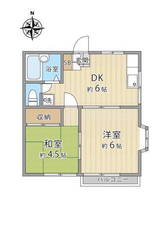 ハイムU(2DK/2階)の間取り写真