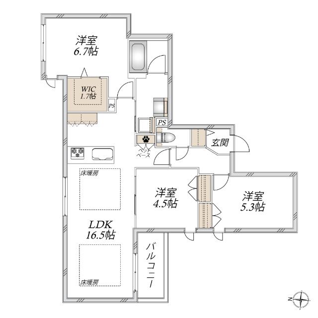 グランメール安東(3LDK/2階)の間取り写真