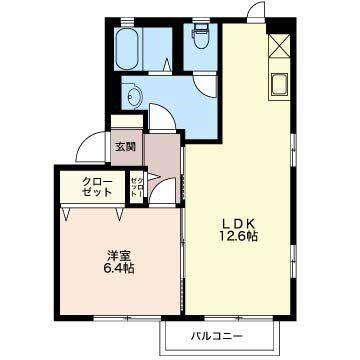 ガーデンハイツ東原町B(1LDK/1階)の間取り写真