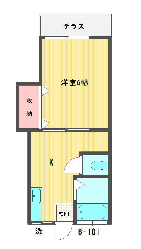 メゾンS B棟(1K/1階)の間取り写真