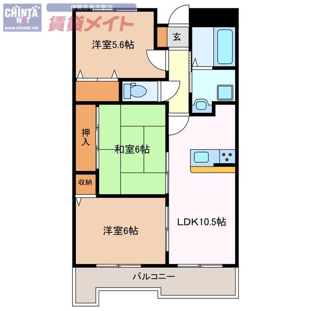 グランディス伊賀上野(3LDK/2階)の間取り写真