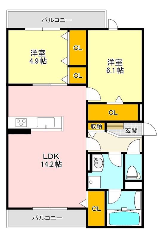D-RESIDENCE西野A棟(2LDK/3階)の間取り写真