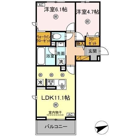 シャンティ(2LDK/3階)の間取り写真