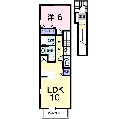 ペルル ミニョンII(1LDK/2階)の間取り写真