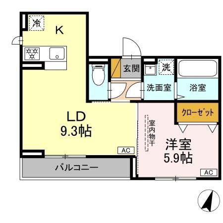 D-SOLACE祐光 A(1LDK/2階)の間取り写真