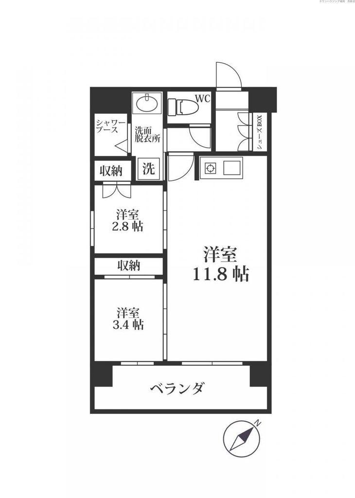 MODERNPALAZZO六本松STATION(2LDK/3階)の間取り写真