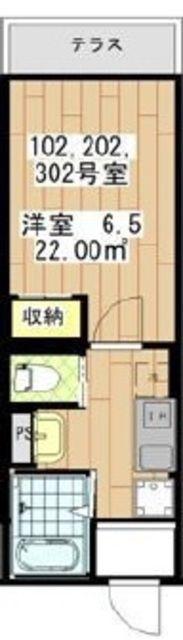 コモドせんげん台(1K/3階)の間取り写真