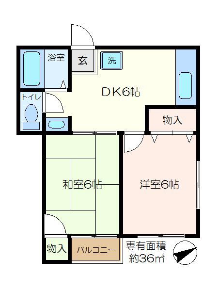 リバティーハイツ(2DK/1階)の間取り写真