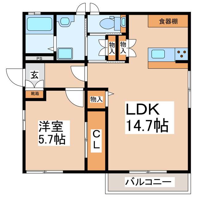 大島ハイム(1LDK/2階)の間取り写真