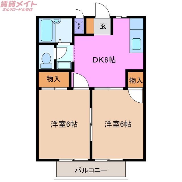 ハイツシャインA(2DK/2階)の間取り写真