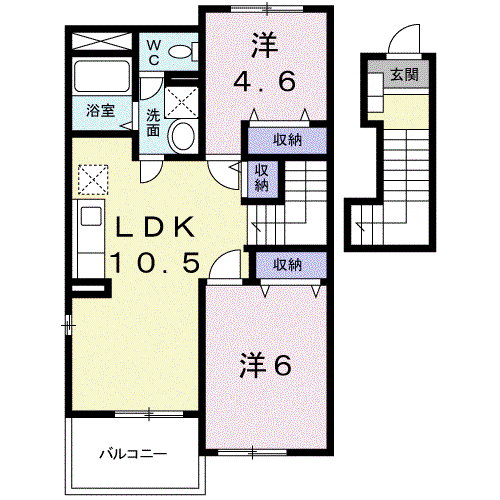 レジデンスヒルC(2LDK/2階)の間取り写真