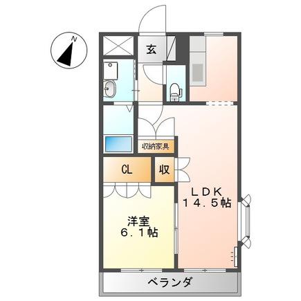 ベルジュI番館(1LDK/2階)の間取り写真