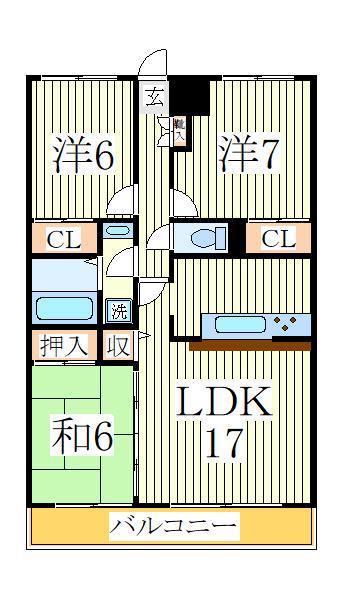 ロイヤルサンコート(3LDK/2階)の間取り写真