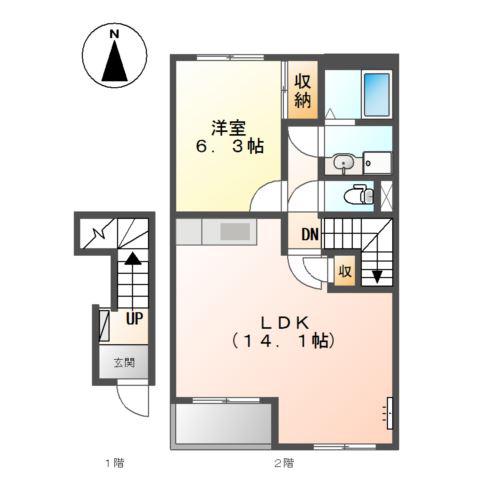 クォリティー(1LDK/2階)の間取り写真