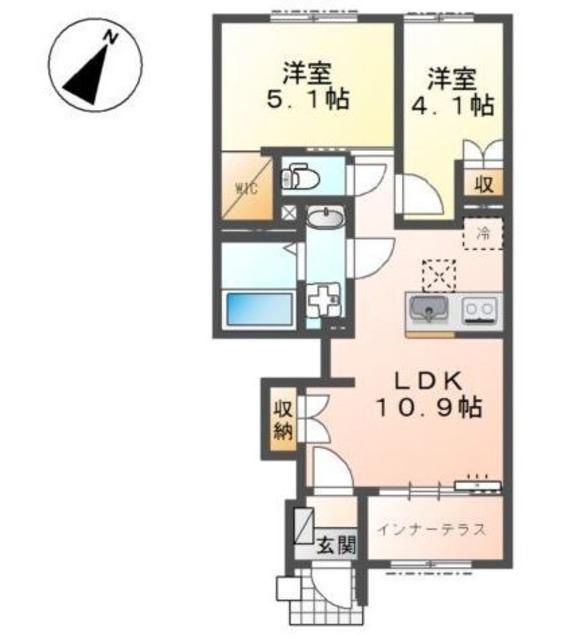 仮中央区上溝アパート(2LDK/1階)の間取り写真