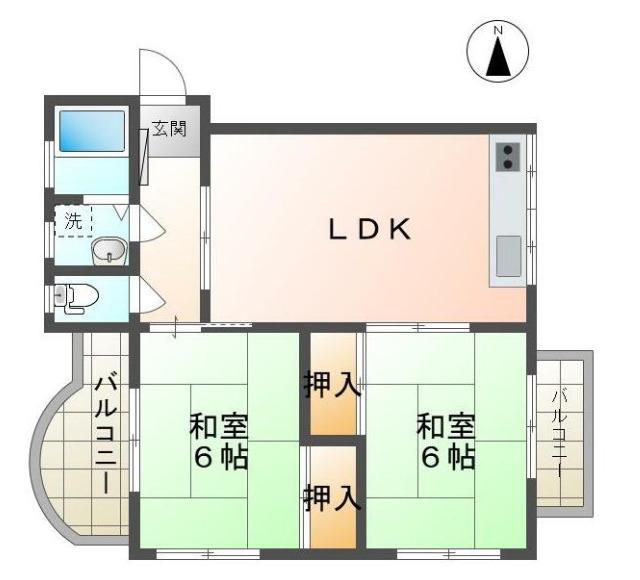 レジデンス栗林(2LDK/2階)の間取り写真