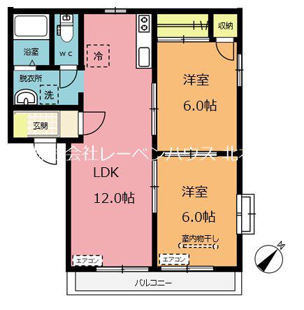 野口アパート(2LDK/2階)の間取り写真